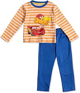 لوفلي لاند طقم بيجامة مكون من قميص برتقالي مع طباعة على الصدر وبنطلون ازرق للاولاد (عبوة من قطعة واحدة)