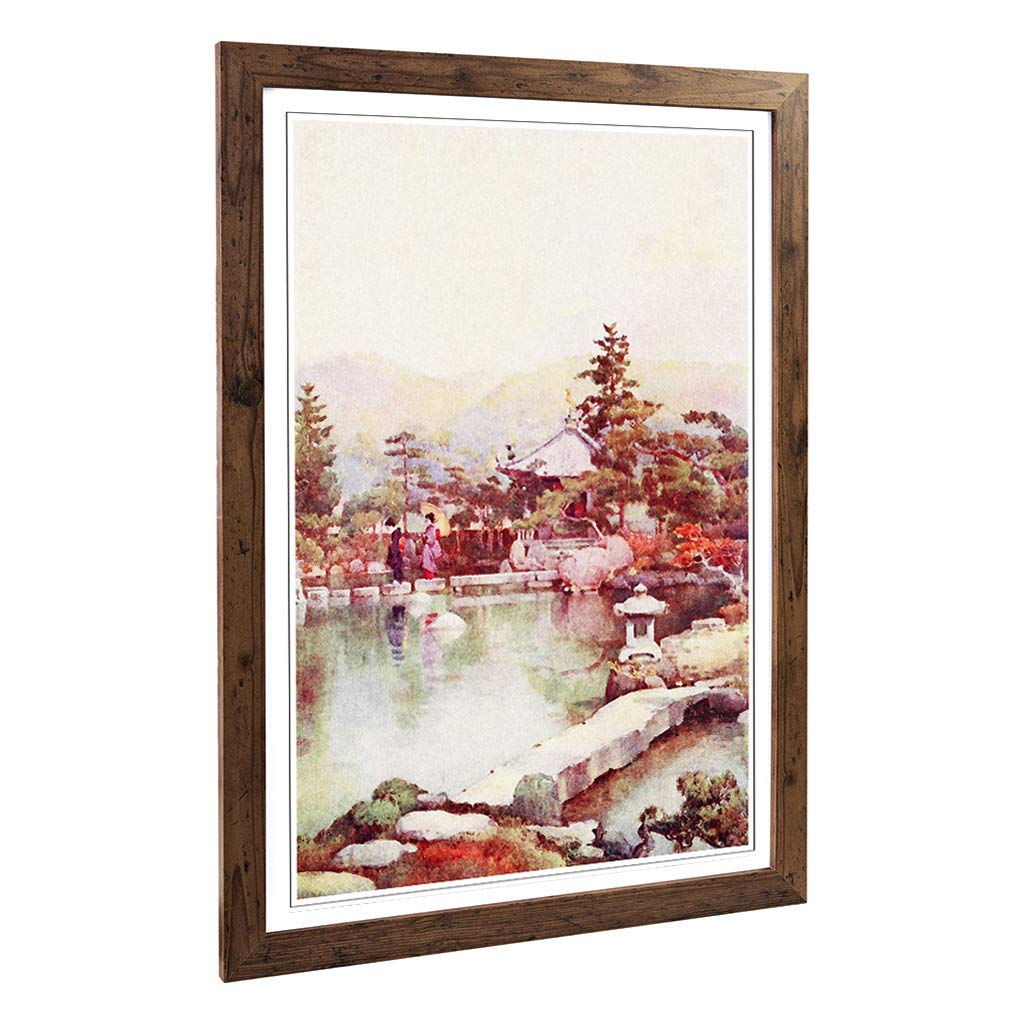 Big Box Art Framed Print of Ella Du Cane Japanese Oriental A Landscape Garden Design | Wall Art Picture| Home Decor for Kitchen, Living Room, Bedroom, Hallway, Walnut, A2 / 24.5x18 Inch / 62x45cm