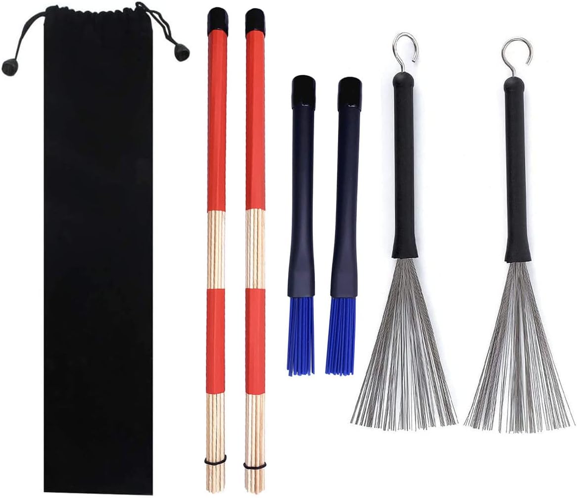 TUOREN 3Pair Drum Brushes Set 1 Pair Drum Wire Brushes, 1