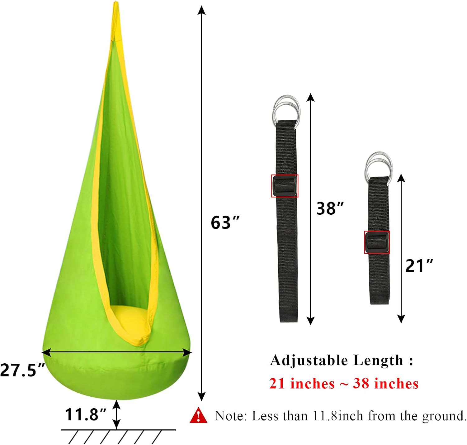 C-CHAIN Swing Pod Chair for Kids, Cotton Hammock Chair with Durable Air Cushion, Child Swing Seat Nest with Adjustable Rope, All Accessories Included (Green)