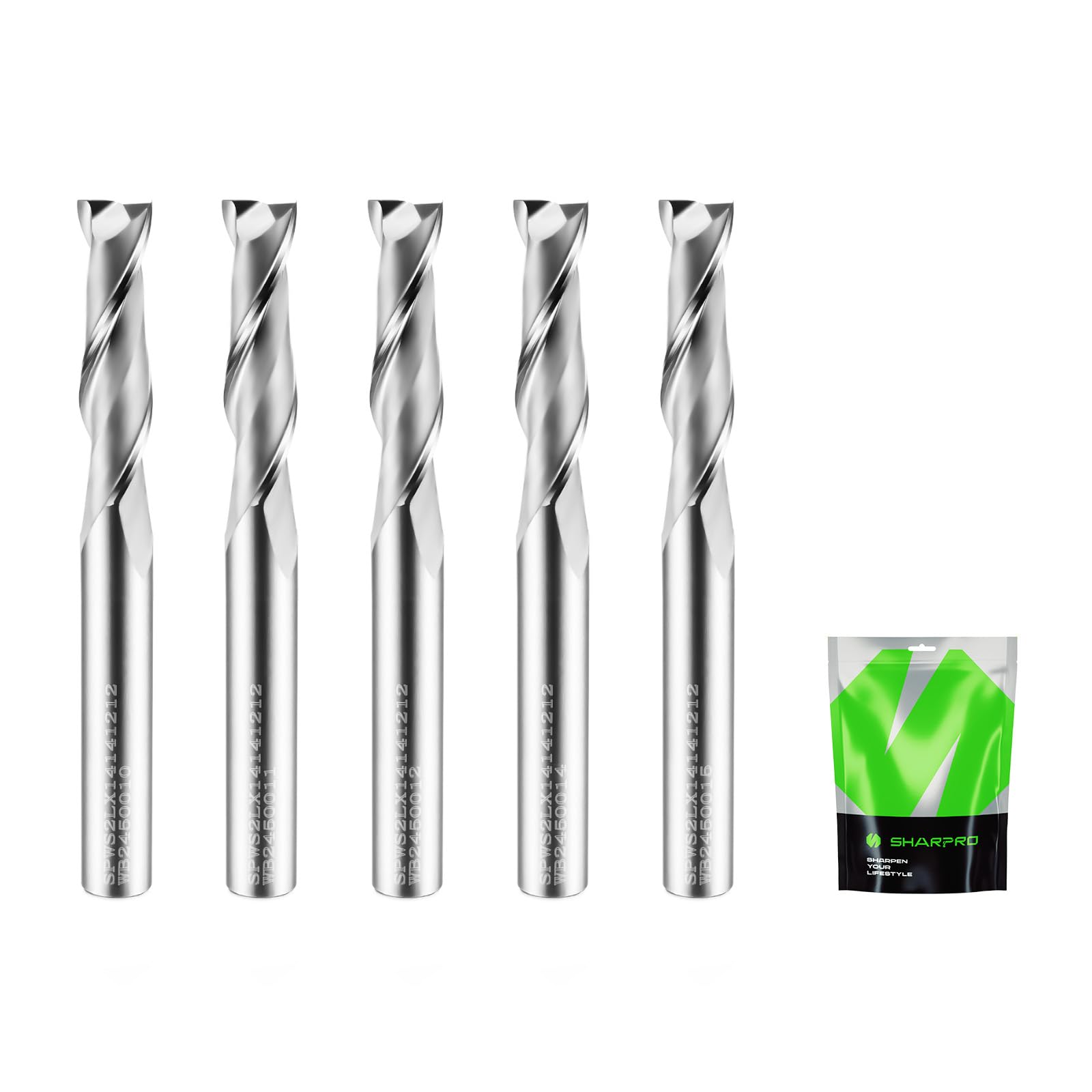 SHARPRO Spiral Upcut Router Bit 1/4 Inch Shank 1/4 Inch Cutting Dia. 1'' CL. Extra Long 2-1/2'' OVL. Carbide Upcut CNC Bits, Ideal for Wood Engraving and Plunging Applications (5PCS)