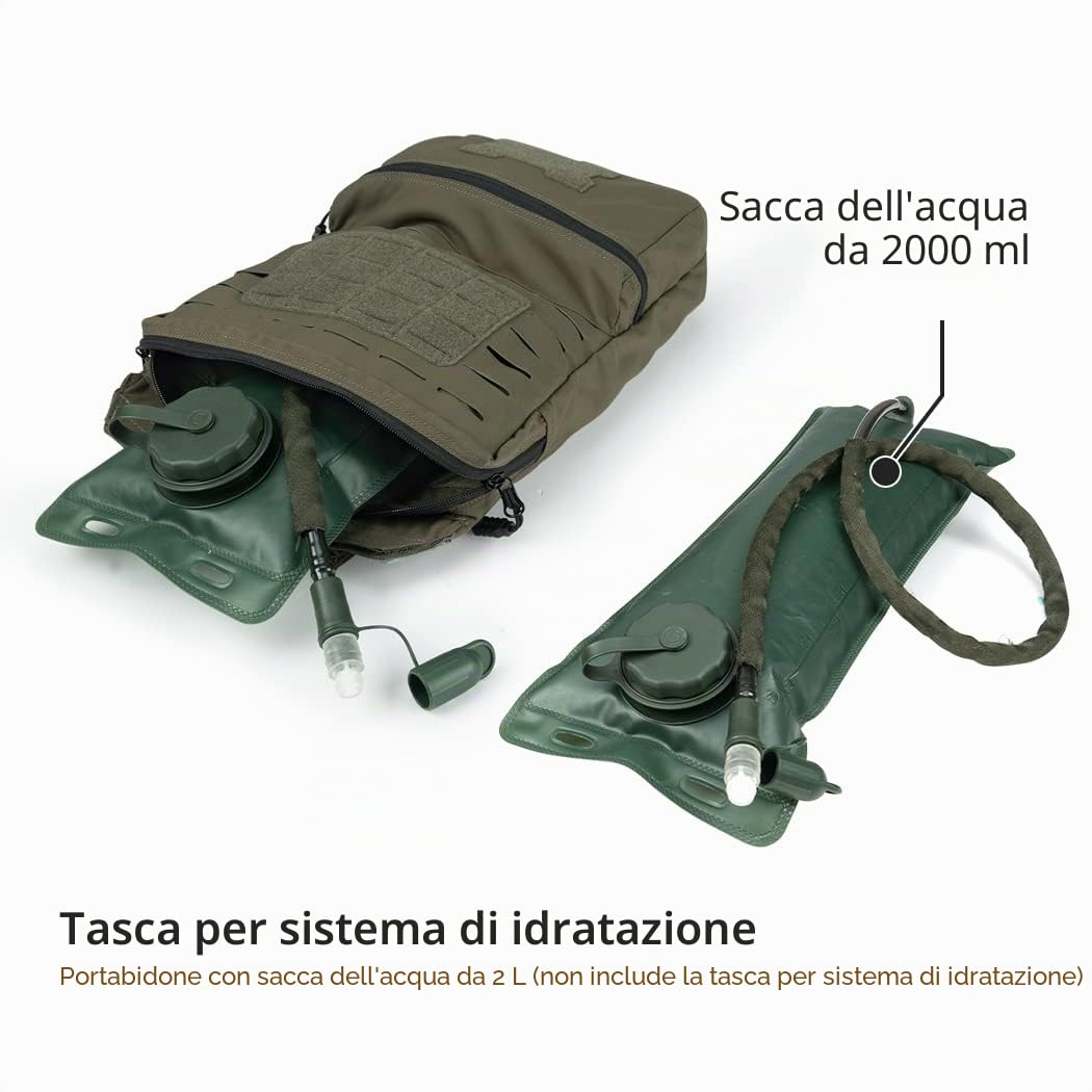 Zaino tattico per idratazione MOLLE per vescica d'acqua da 2 litri Borsa per idratazione 500D Nylon(Ranger Green)