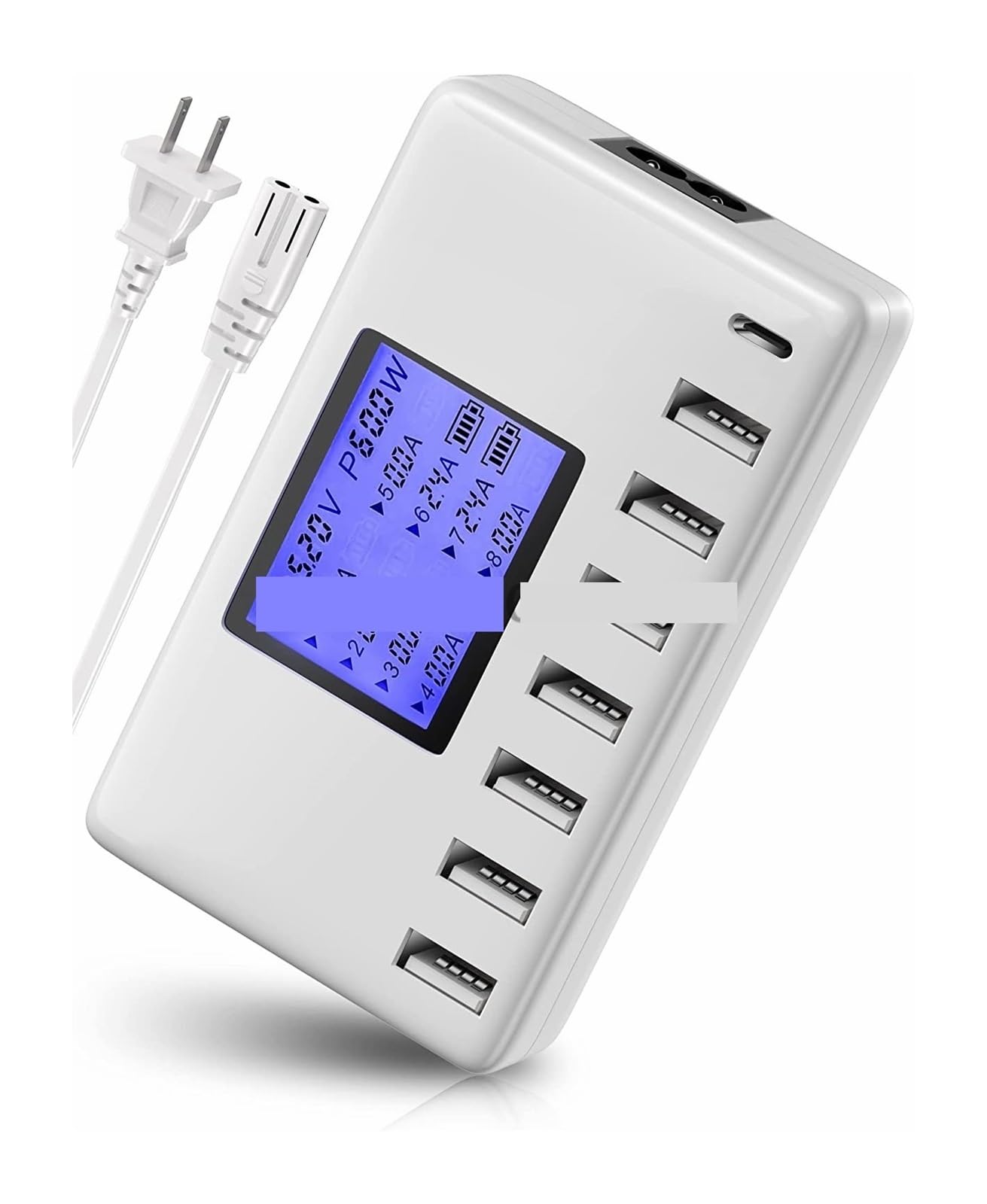Ładowarka USB, Stacja ładująca USB 8 portów 60 W/12 A wieloportowa ładowarka USB typu C z wyświetlaczem LCD do telefonów komórkowych i tabletów wielu urządzeń Wielofunkcyjne gniazdo USB