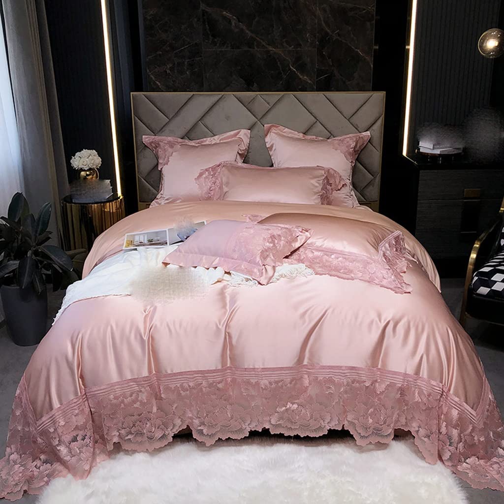 Sbcgfy Argento Bed Four-Piece Cotton Four-Piece Princess Wind Lace Quilt Cover Skin-Friendly Soft Sheets Quilt Cover,-200 * 230Cm