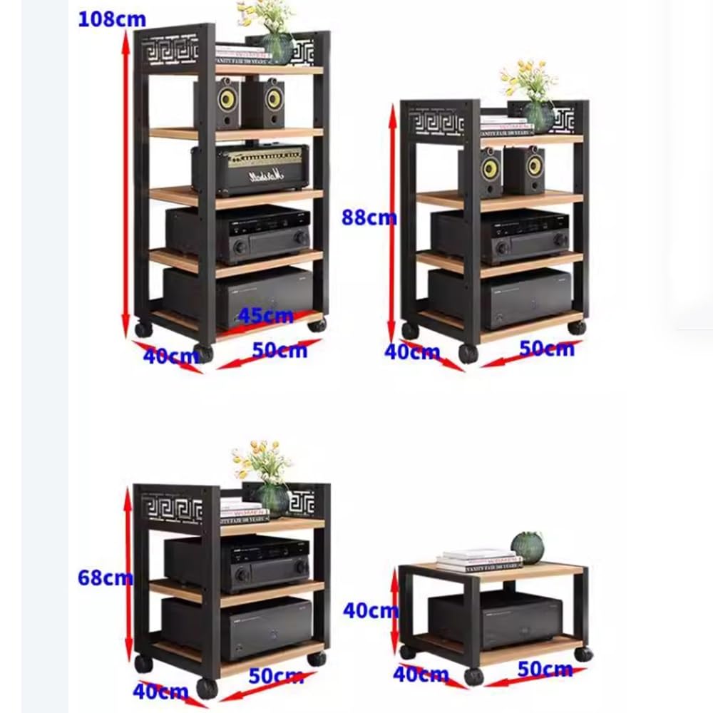 3-poziomowa szafka stereo, regulowany, stojący stojak na nośniki do komponentów AV, odtwarzacza CD i sprzętu Hi-Fi, tocząca się wieża audio (czarna)