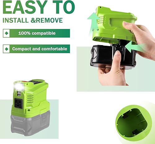 Miniatura 5 de Generador inversor alimentado de 150 W para batería de litio Ryobi de 18 V, para estación de energía de batería ryobi con 2 USB&AC 110V-120v,