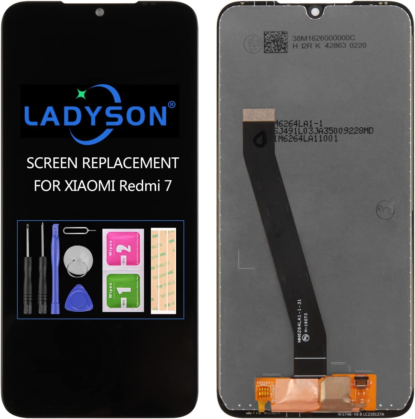 LADYSON Screen Replacement for Xiaomi Redmi 7 LCD Display Matrix Touch Screen Digitizer Assembly Repair Parts with Free Tools Kits