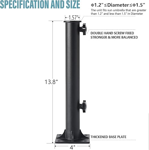 Miniatura 4 de 1.5 Soporte de sombrilla de patio de acero inoxidable (para 1.2-1.5 pulgadas de inserción de paraguas). para fijación de suelo al aire libre Soporte