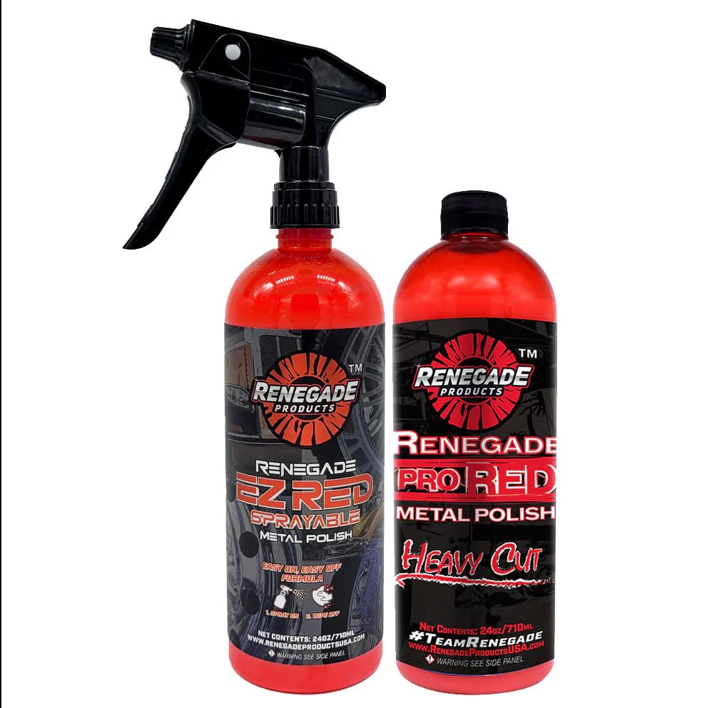 Renegade Metal Maintenance Bundle – Pro Red Liquid Metal Polish & EZ Red Sprayable Polish – 2-Step Aluminum & Stainless Steel Kit (2 x 24oz)