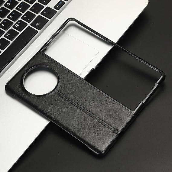 Case Compatible with Tecno Phantom V Fold,Compatible with Tecno Phantom V Fold 5G AD10 [PU Leather texture][PU+PC+TPU] 3 in 1 Camera Protection Cover Black