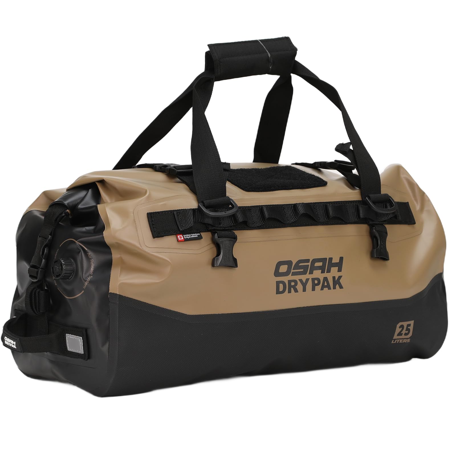Sac de Voyage imperméable - Sac étanche Moto 25L avec Poche extérieure en Filet, pour Camping, Kayak, pêche & Voyages - Brun Boue