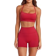 SUUKSESS Women 2 Piece Workout Sets Padded Halter Sports Bras High Waisted Biker Shorts with Pockets