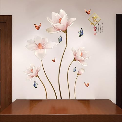 WOHAHA Decoración de pared para el hogar, diseño de flores rosadas, diseño chino, diseño de flores en relieve, pegue y pegue para el hogar y la