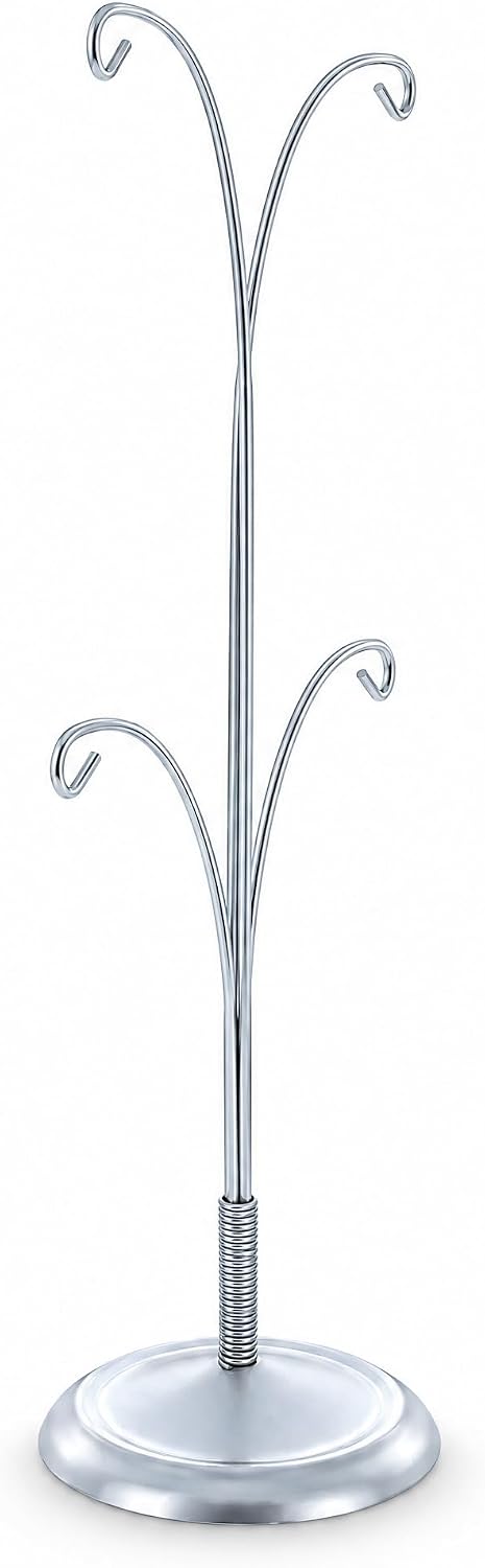 BestPysanky 4-Arm Tree Branch Silver Metal Ornament Display Stand 12 Inches