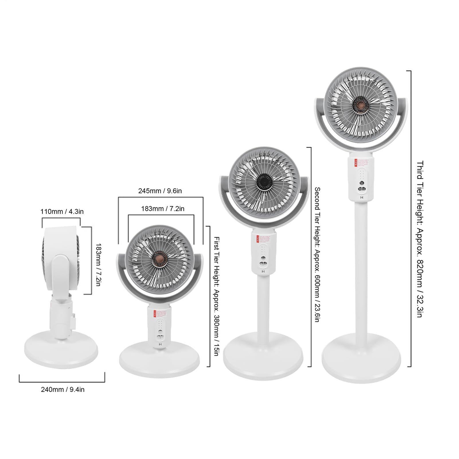 Ventilador de pie portátil Con Temporizador, Batería Recargable Y 4