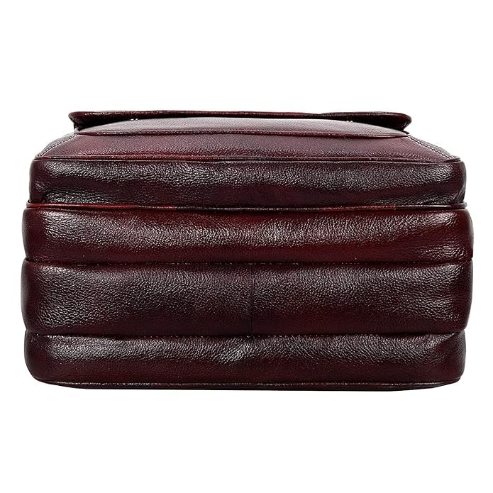 Image of Full-Grain Natural Genuine Pure Orginal Leather Office Briefcase Laptop Messenger Shoulder Bags For Mens Man Office Use 15.6 Inch cabin szie travelling Size-L-16'' X H-12'' X W- 6''