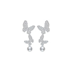 14K Gold Plated 925 Sterling Silver Posts Bow Earrings for Women Cubic Zirconia Butterfly Stud Earrings Hypoallergenic Earrings