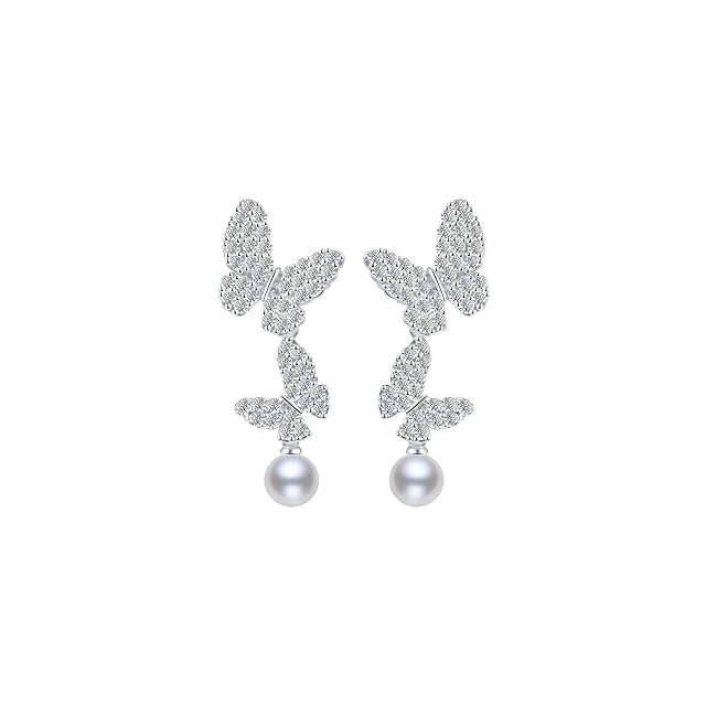 14K Gold Plated 925 Sterling Silver Posts Bow Earrings for Women Cubic Zirconia Butterfly Stud Earrings Hypoallergenic Earrings
