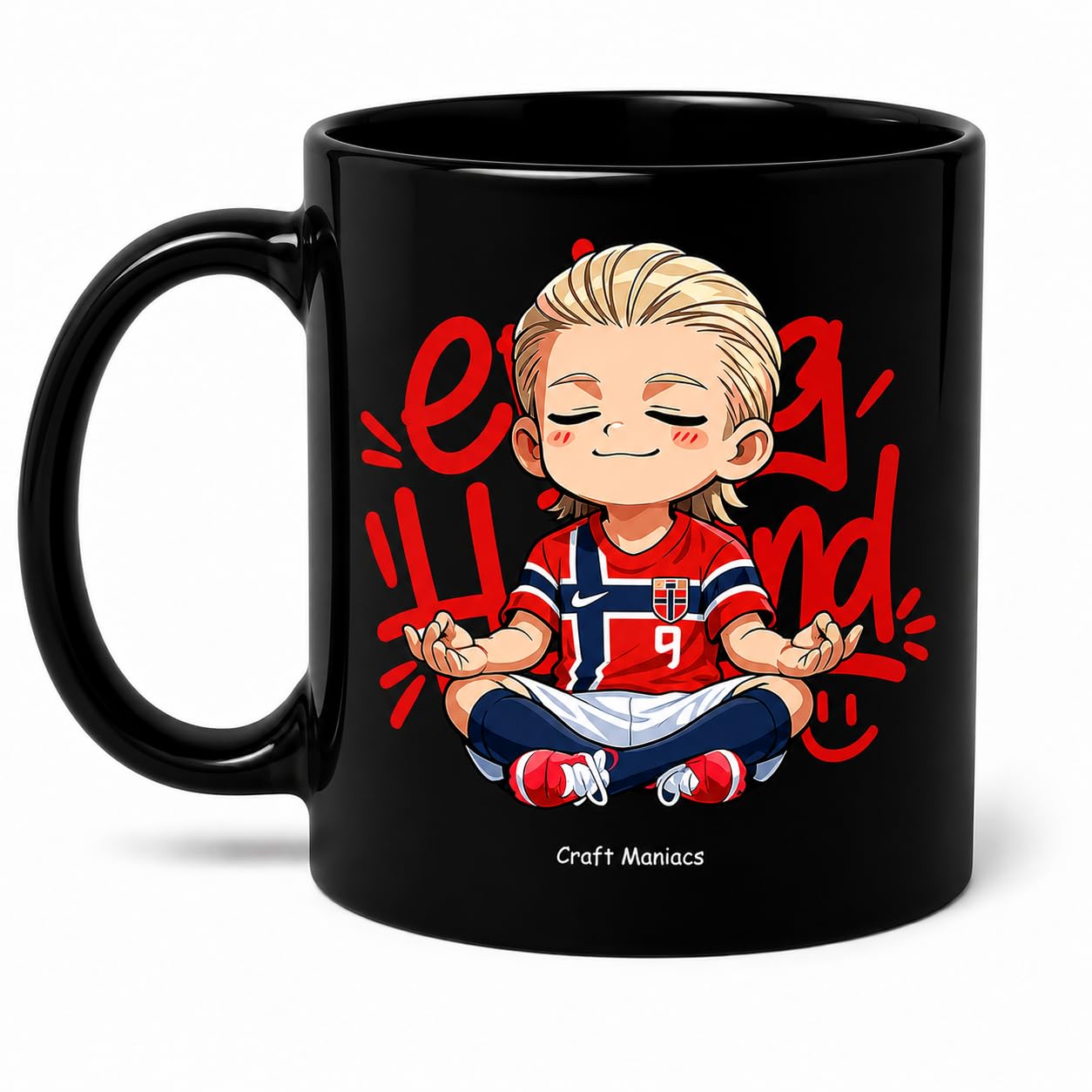 CRAFT MANIACS Erling Haaland Zen Mode Black Cartoon Coffee Mug | Two-Tone Design, Football Fan, Norway Jersey Print, Ceramic Mug, Novelty Drinkware-image-5
