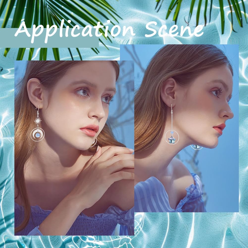 SUNNYCLUE 1 Box DIY 10 Pairs Moon Earring Making Kit Silver Moon Star Charms Blue Glass Moon Sun Clear Star Brass Connectors Charm with Teardrop Square Beading Hoop for Jewelry Making Dangle Supplies - Image 5
