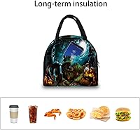 Vista 6 de Bolsa de almuerzo aislada para mujeres y hombres, Halloween, castillo de bruja, calabaza, impermeable, bolsa térmica reutilizable, contenedor