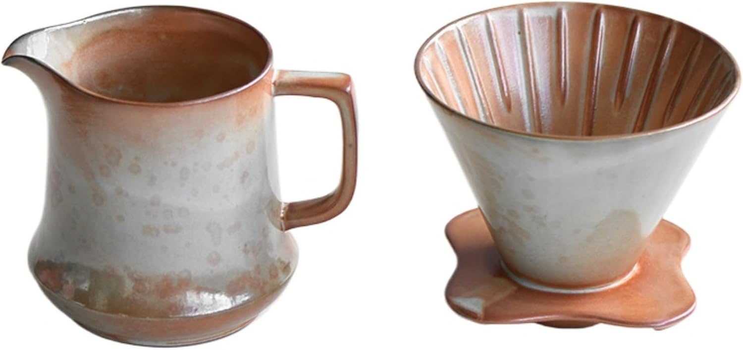 Fay Bless Vintage Ceramic V60 Coffee Dripper Set – Handmade Rustic Pour Over Coffee Brewer with Mug & Pot (5)