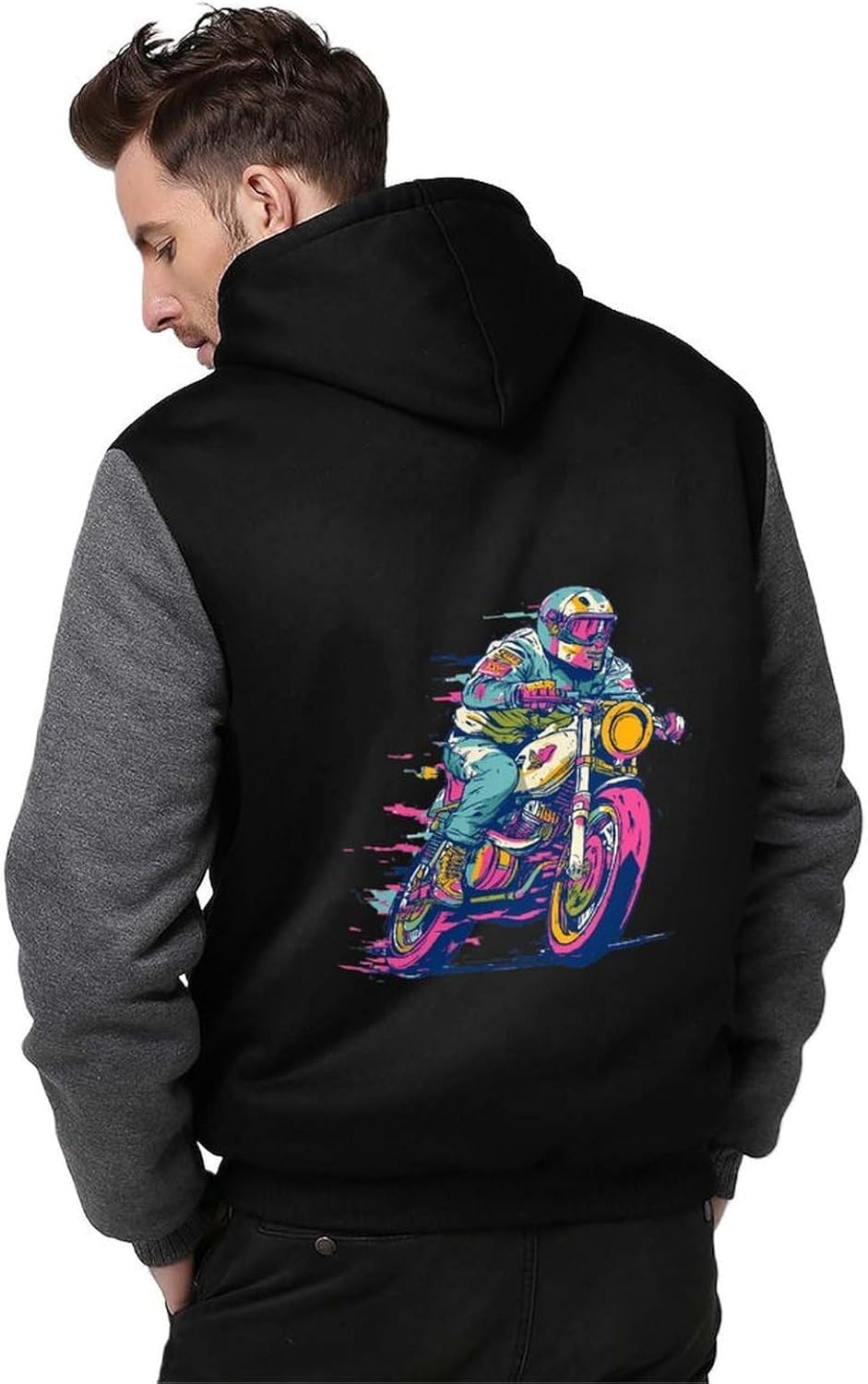 Motorcycle Racing Men's Fleece Hoodie Jacket Coat Warm Casual Sweatshirt with Pockets