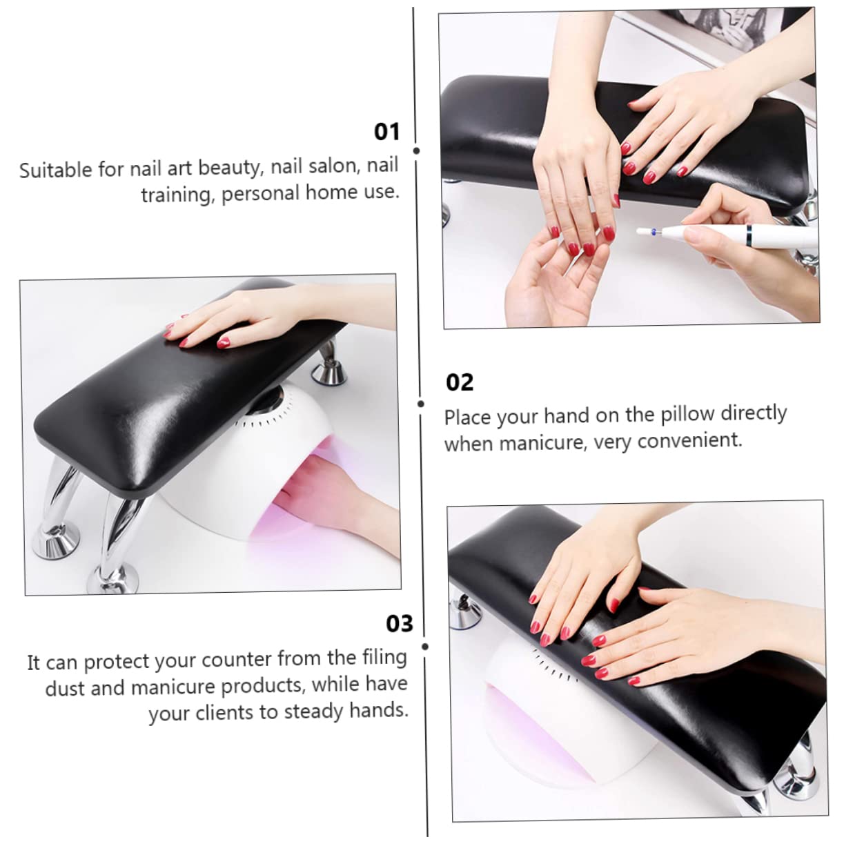 Mikinona Cuscino Nero in Microfibra per Manicure Poggiamano per Nail Art Comodo e Stabile, per Salone e Formazione | Poggiamano Stabile per Nail Art, Uso Domestico Personale, per Principianti
