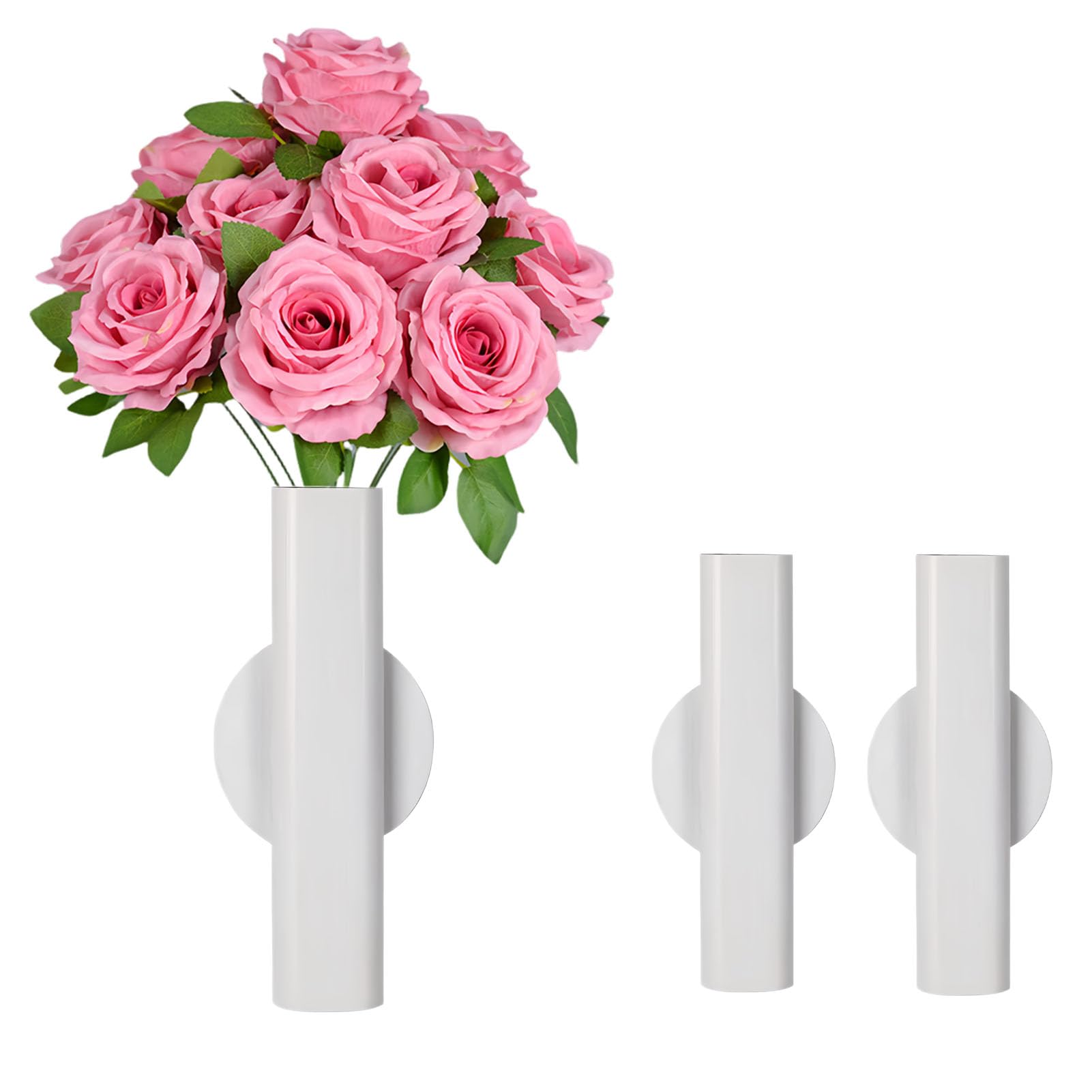 Self Adhesive Wall Vase Metal Tube Decoration Holder Used to Display Dried Flower, Faux Flowers, Fake Flowers, Also Suitable for Cemetery Memorial