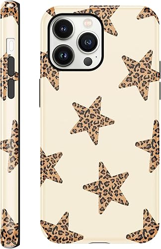 lioscre Cute Y2K Star Phone Case for iPhone 13 Pro Cheetah Print Beige Case 6.1"