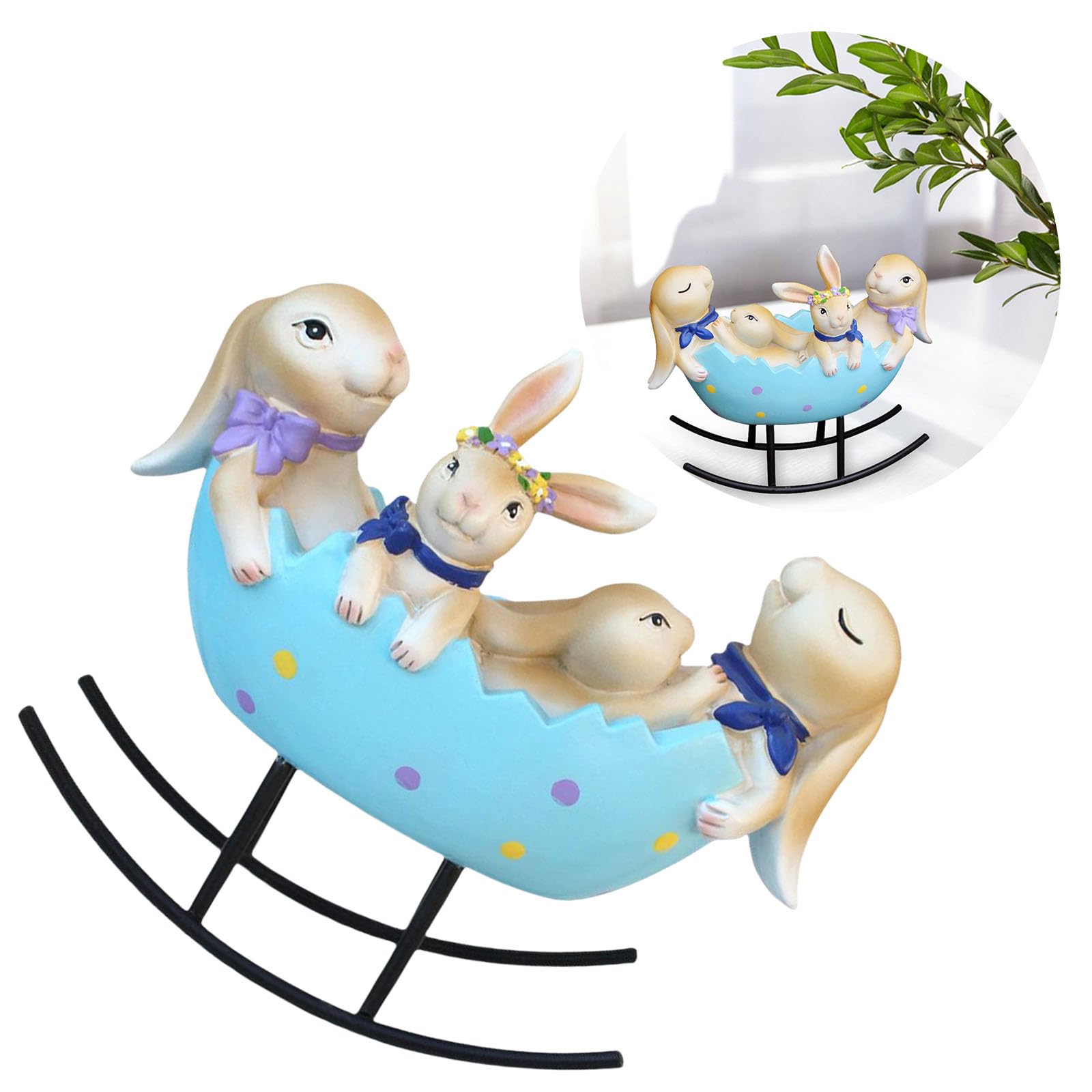 HEYZAKKA Rabbit Rocking,Laughing Bunnies Rabbits Rocking in Easters Eggs Cradles Vintages Rustics Country Decoration for Spring Celebration