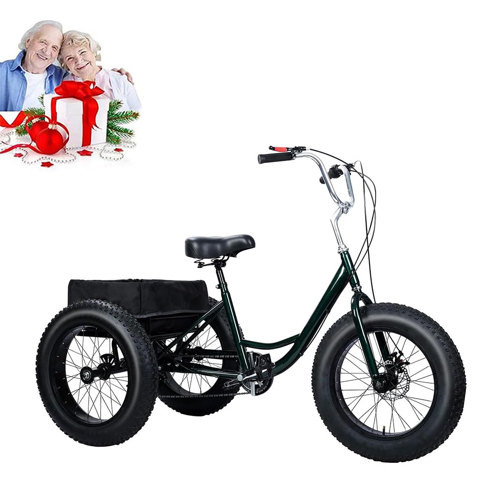MegLob Fat Tire Adult Tricycle, Adult Tricycles 3 Wheel 7 Speed Trikes, Three Wheel Cargo Cruise Bike for Adults with Basket, Low Step-Through Carbon Steel Frame, Cruise Trike for Seniors, Women, Men