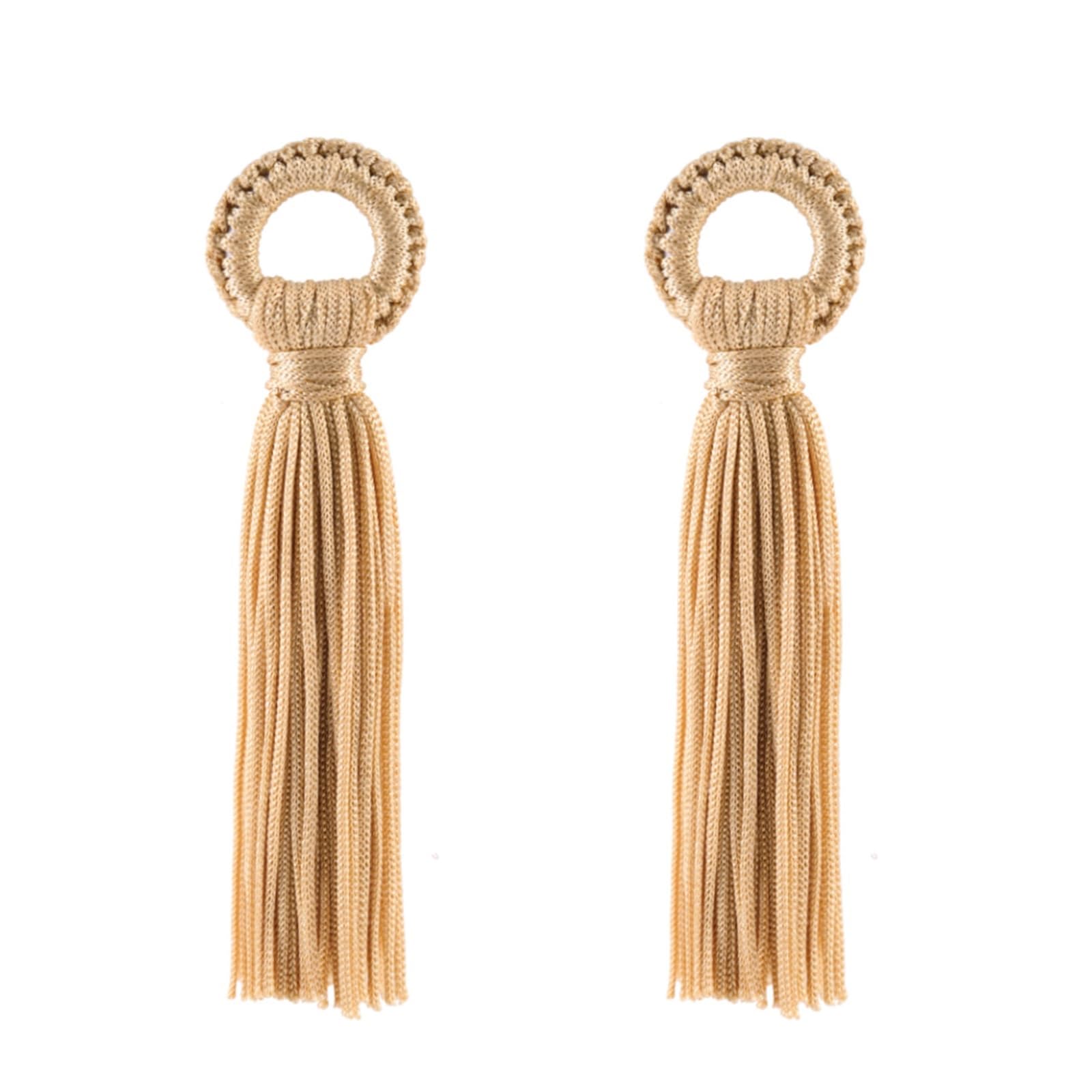 Mini Tassels for Crafts 12pcs 11cm Silk Tassel Knitted Annulus CharmCurtain Decorative Bag Clothing Accesso(Khaki)