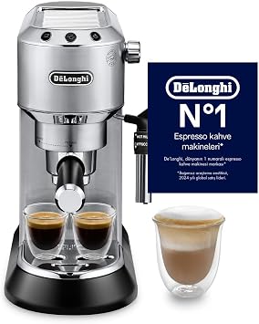 De'Longhi Dedica Manual Espresso Machine, 15cm Width, 1L Capacity, 1350W, 15 Bar Pressure, Stainless Steel (EC 685.M)