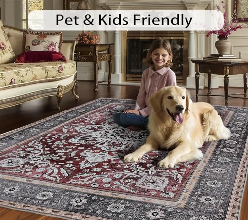 8x10 Washable Area Rug Soft Vintage Boho Large Oriental Rug Floral Print for Bedroom, Living Room, Under Table, Office, Dining Room (Red,8x10ft) - Image 7