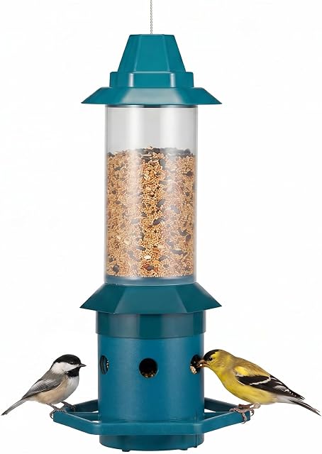 Kingsyard Durable Squirrel Proof Feeder Adjustable, Weather Resistant Bird Dispenser Metal Hanging, Outdoor Large Seed Station Anti Chew Easy Clean Garden Backyard Decor