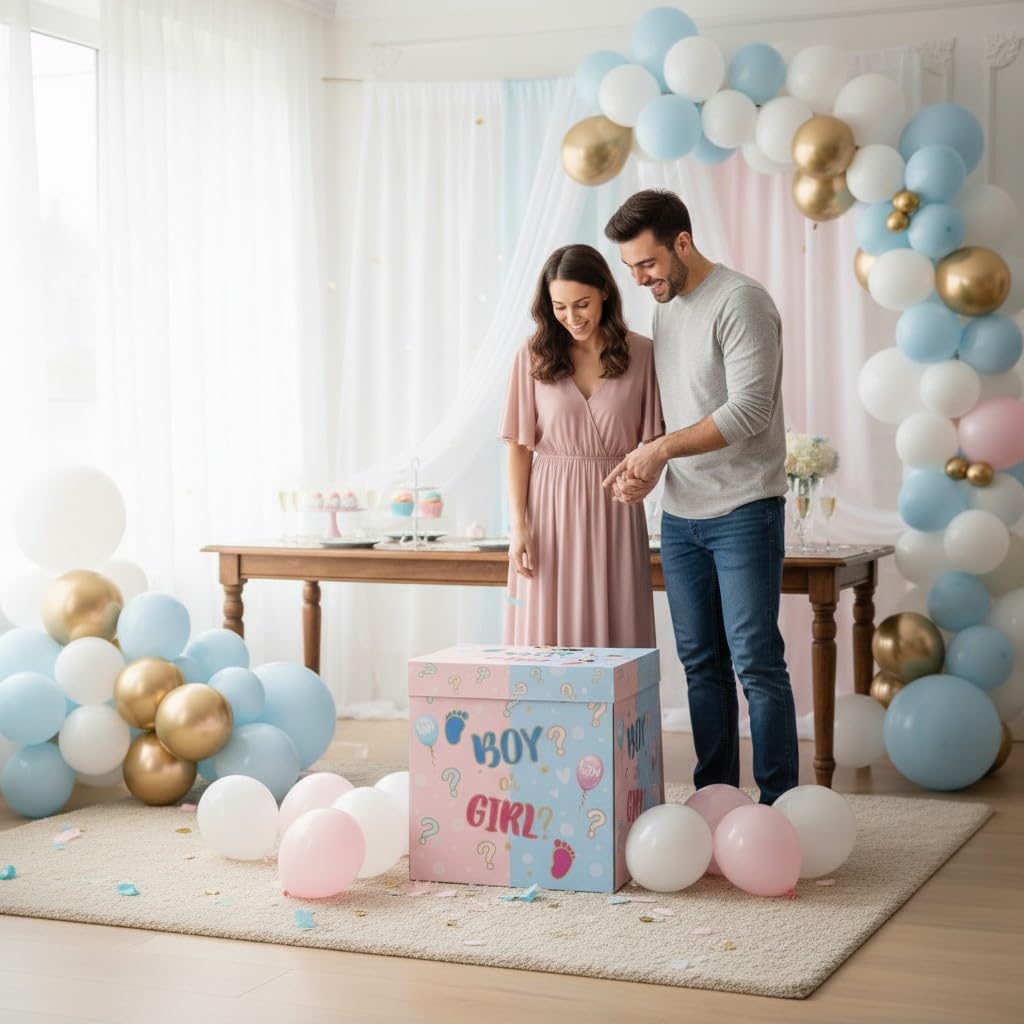 Chianese BOX SURPRISE 50x50x50 cm - Scatola Regalo a Sorpresa con Coperchio che si Apre | Explosion Box per Gender Reveal, Baby Shower, Compleanno e Anniversario | Ideale per Palloncini e Decorazioni