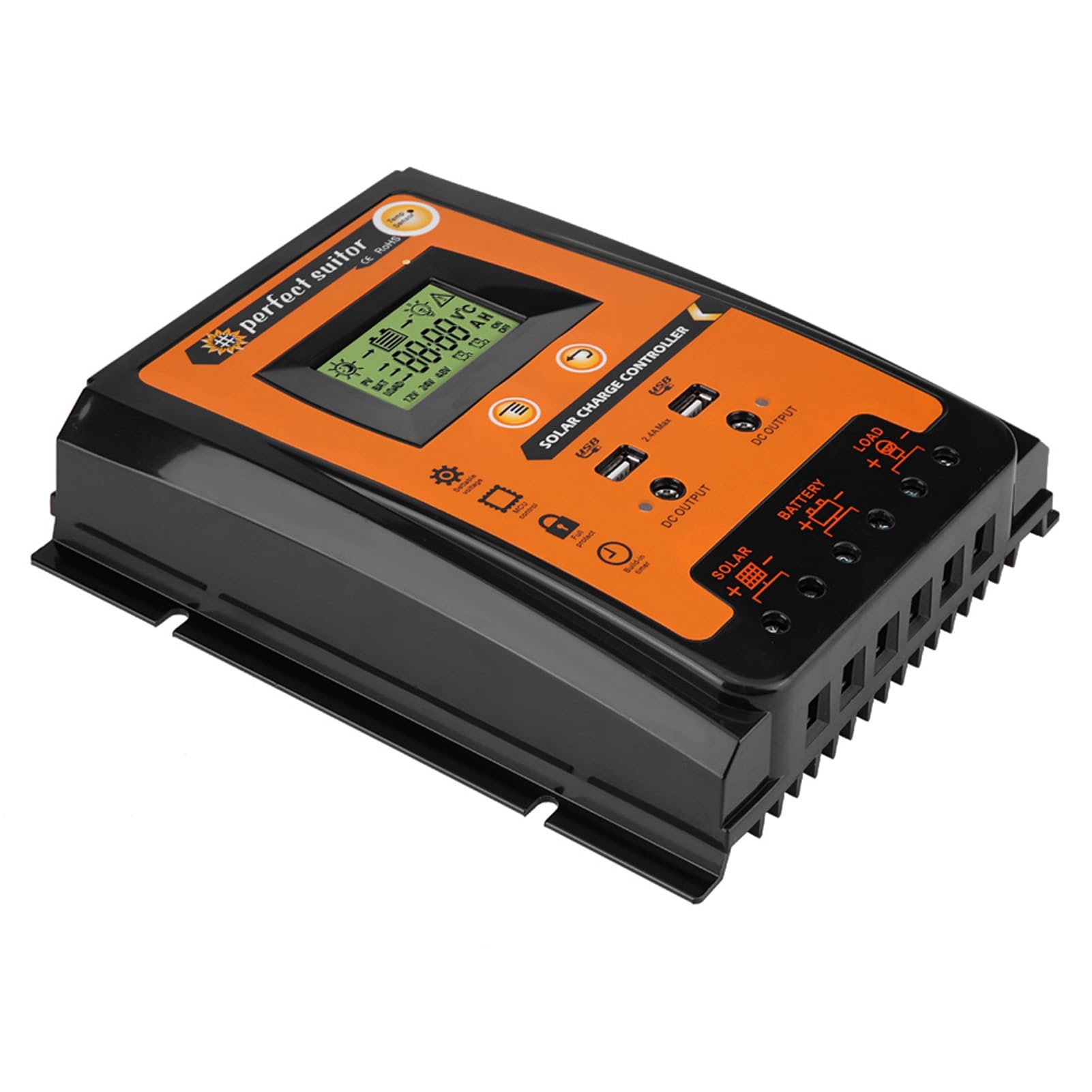 Regolatore di Carica Solare, Plastica Ip32 12V/24V 30A 50A Mppt Regolatore di Carica Solare Pannello Solare Regolatore Batteria Doppio Display LCD USB, Caricatore Solare C (70A)