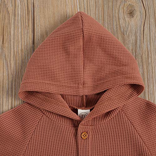 Kuriozud Newborn Unisex Baby Boy Girl Hoodie Romper Solid Long Sleeve One Piece Hooded Jumpsuit Waffle Outfit (Orange Red, 0-3 Months) #TOP3