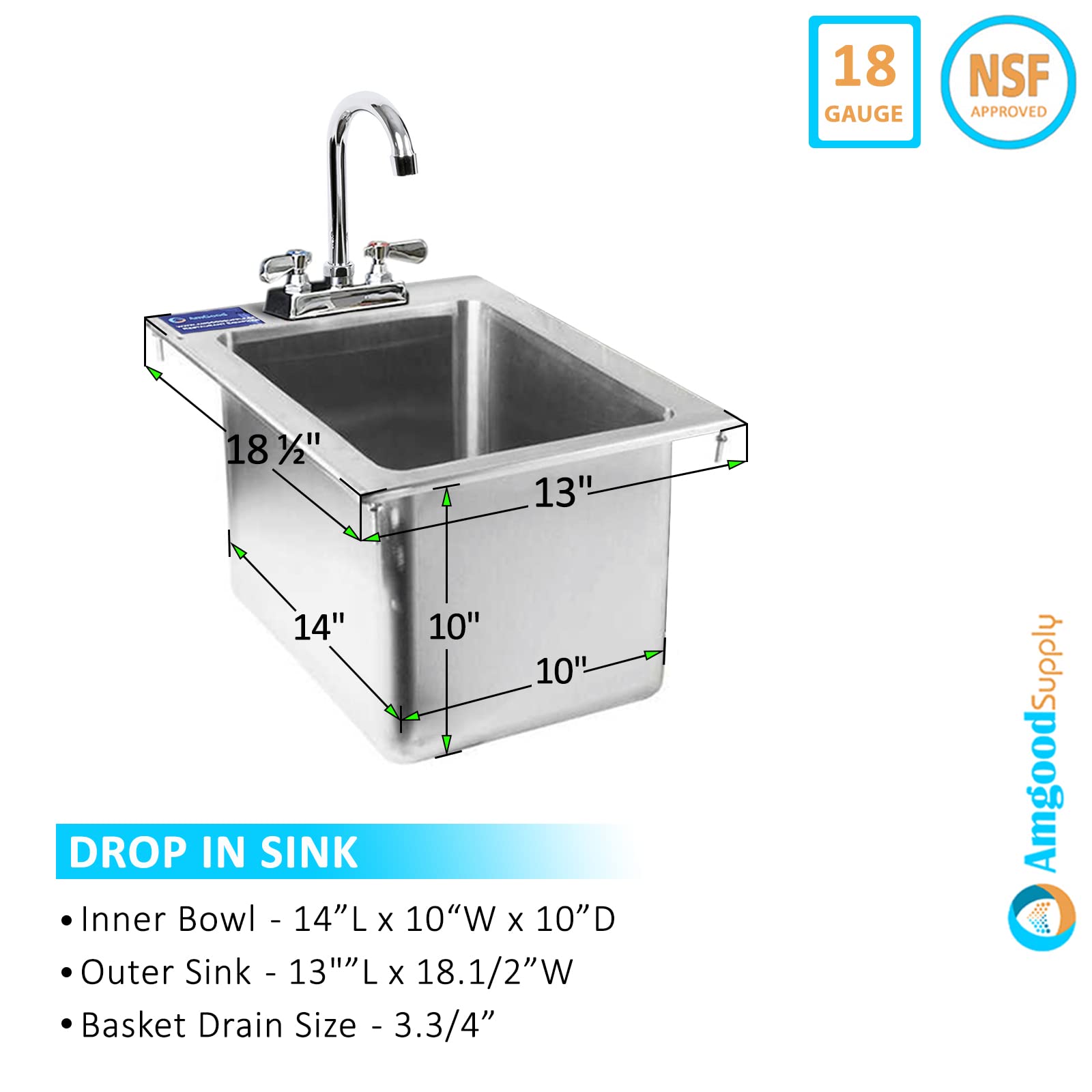 Stainless Steel Drop Sink - 1 Compartment Drop in Sink 10