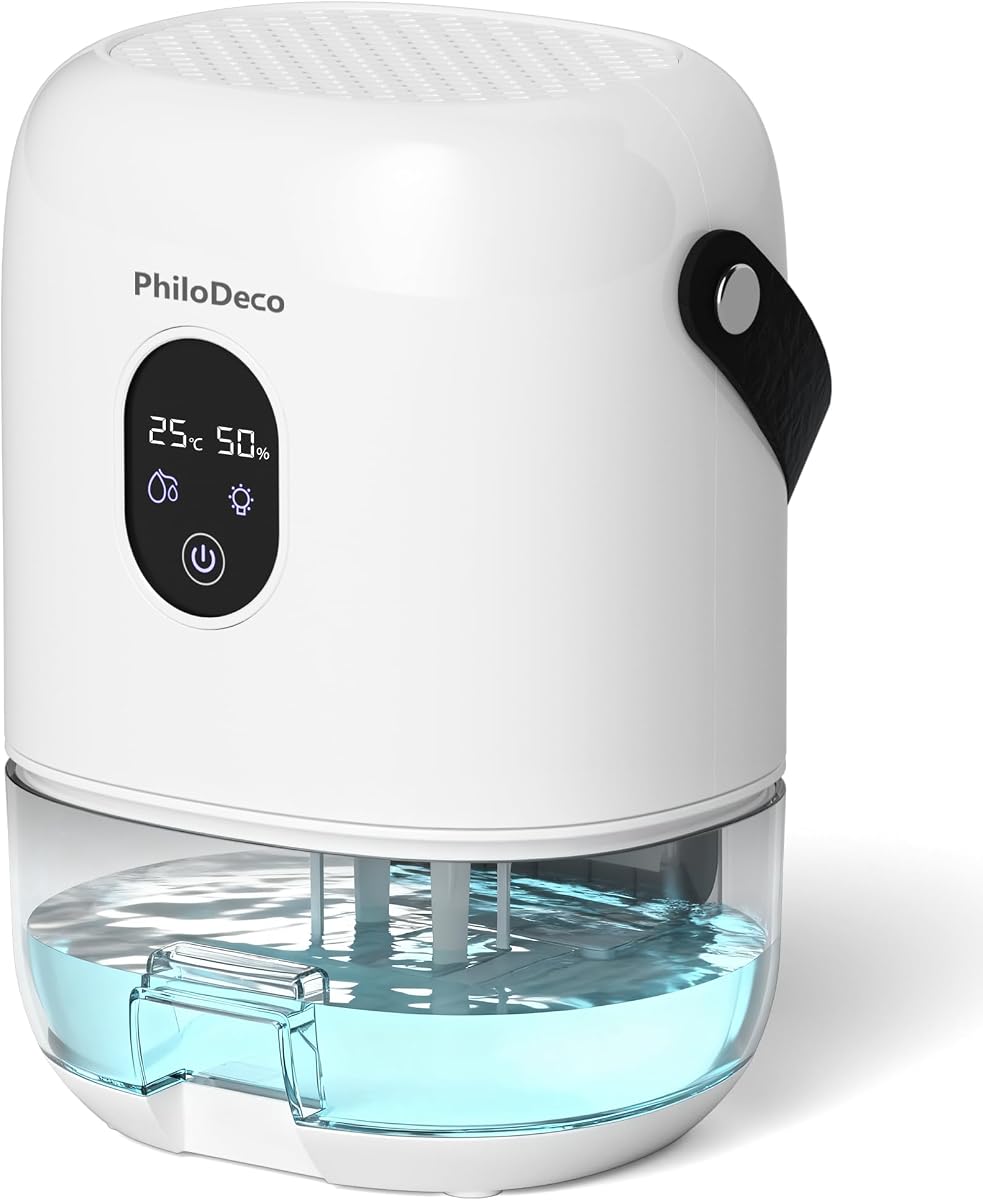 PHILODECO 35 OZ Dehumidifiers for Home(280 sq.ft), Ultra Quiet 25 dB for Bedroom & Bathroom with Auto Shut Off, Small Dehumidifiers for Closet, RV & Basement, 7 Colors LED Light, White