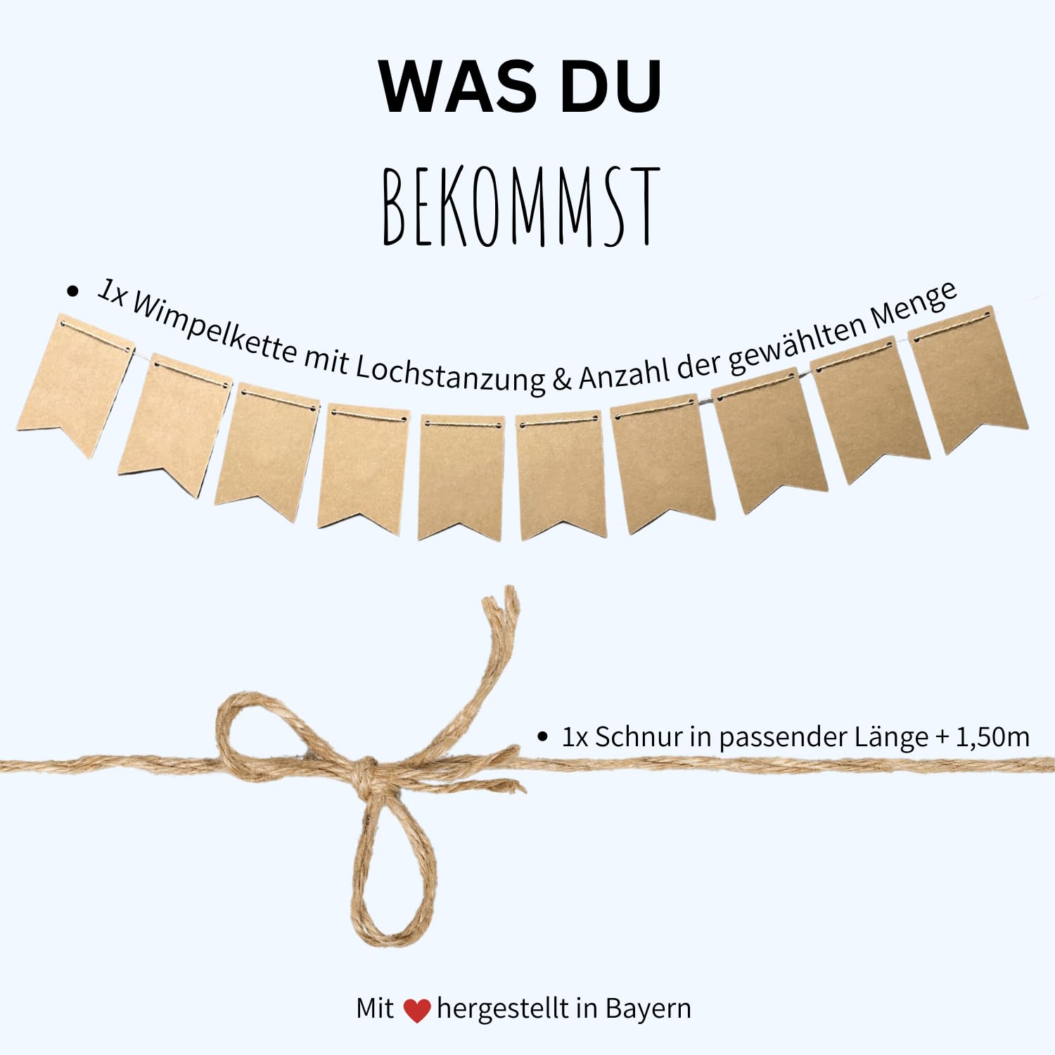 DIY Leere Wimpelkette aus Kraftpapier – perfekt für Taufe, Konfirmation & Partys! Gestalte Deine ganz eigene Girlande – der Bastelspaß für Groß & klein - gestanzt & vorgelocht (100 Wimpel)