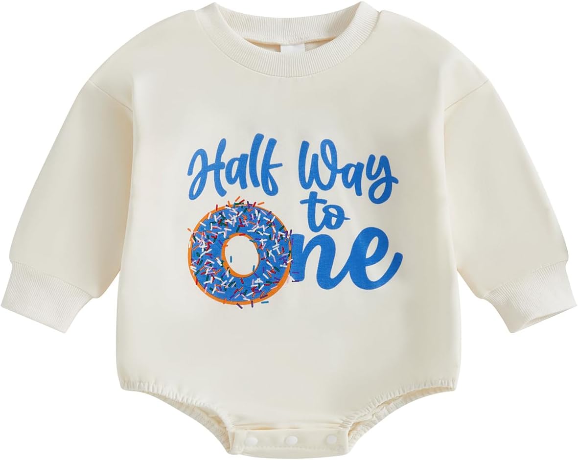 Bagilaanoe Half/First Birthday Outfit Baby Boy Half Way to ONE/Sweet One Short Sleeve Romper Bodysuit Cake Smash Outfit