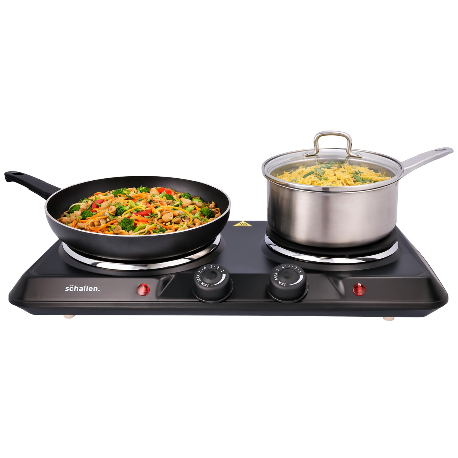 Schallen Electric Double Hot Plate Hob | Portable Tabletop Cooking Hob with Adjustable Thermostat | Ideal for Home, Student Living, Camping, Caravans & Emergency Cooking | Black
