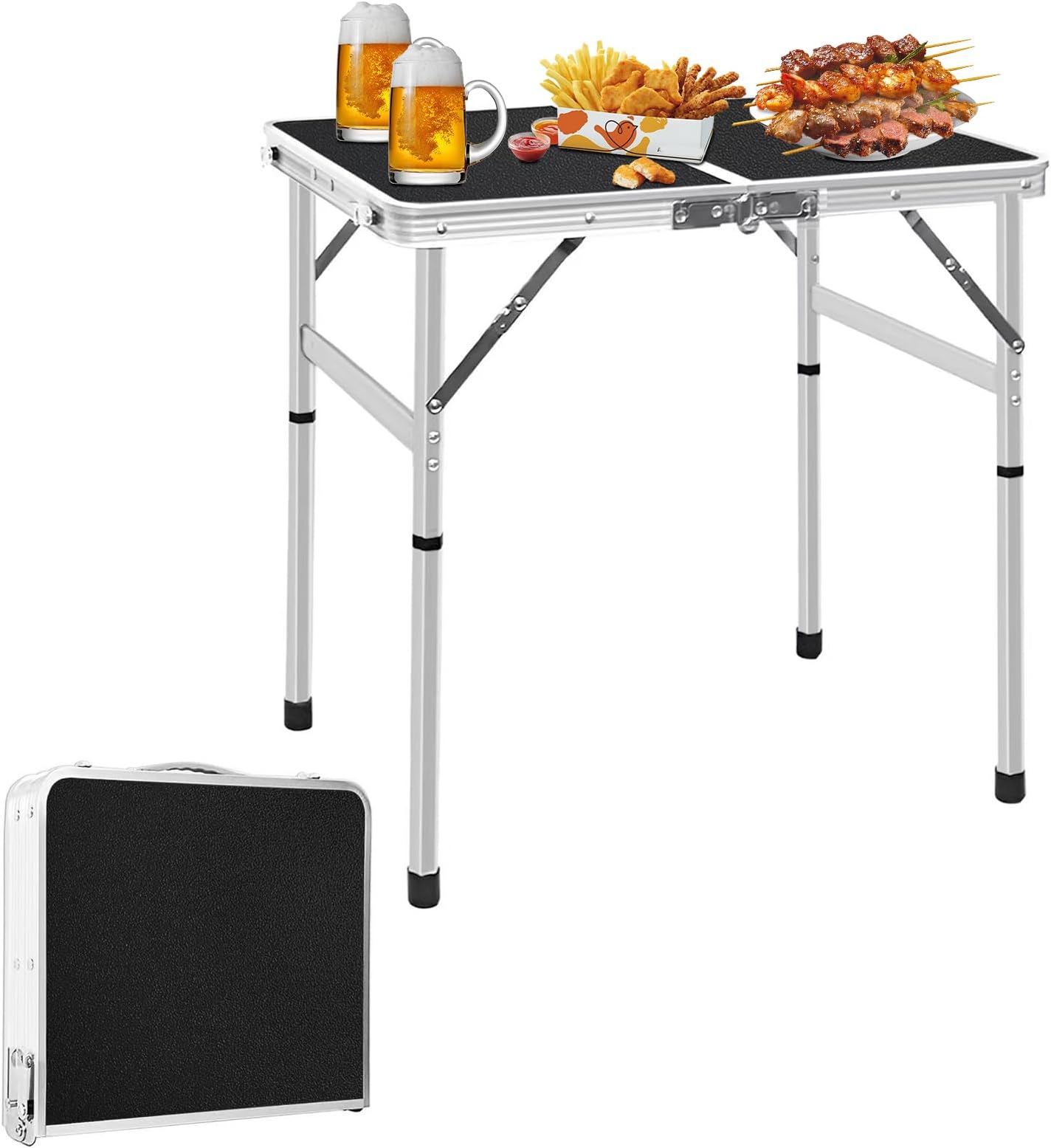 Camp Field Aluminum Folding Small Table, Adjustable Height Lightweight Portable Camping Table for Picnic Beach Outdoor Indoor (Small) (BlackB)