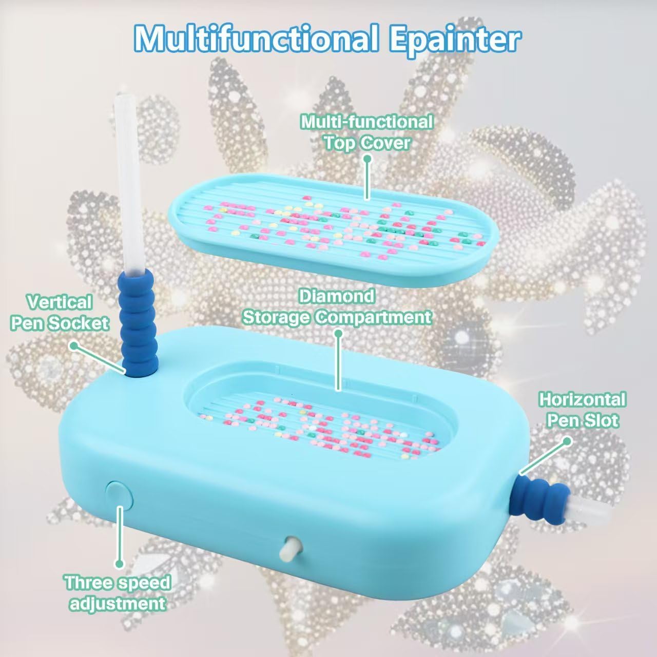 Diamond Art Painting Pen for Adults, Vacuum Diamond Art Pen Kits with Storage Tray, Accessories Tool for Setting AB Stones without Wax, Long-lasting and Stable