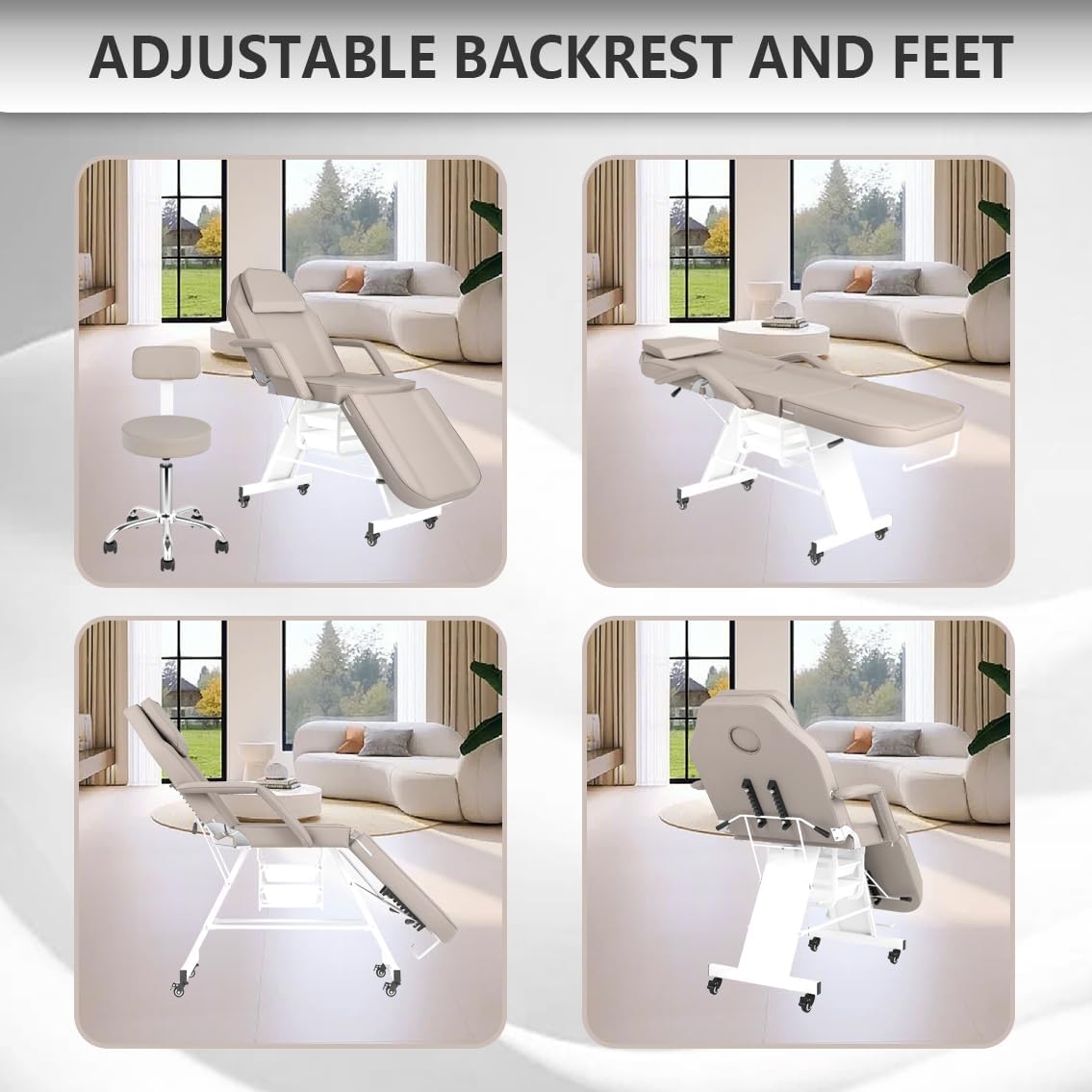 Facial Chair with Wheel Tattoo Bed with Stool for Client Beauty Artist Spa Bed Removable Headrest for Esthetician Gray