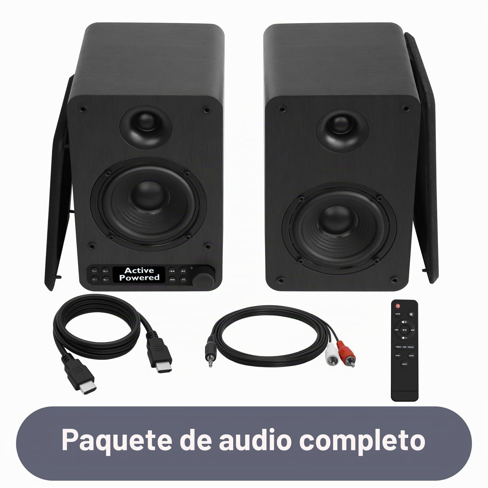 LEMEGA Core X1 - Altavoces de estantería – Par activo de 40 W con transmisión Bluetooth, altavoces HDMI ARC para TV, entradas ópticas/USB/AUX/RCA, pantalla LED completa, control de graves y agudos