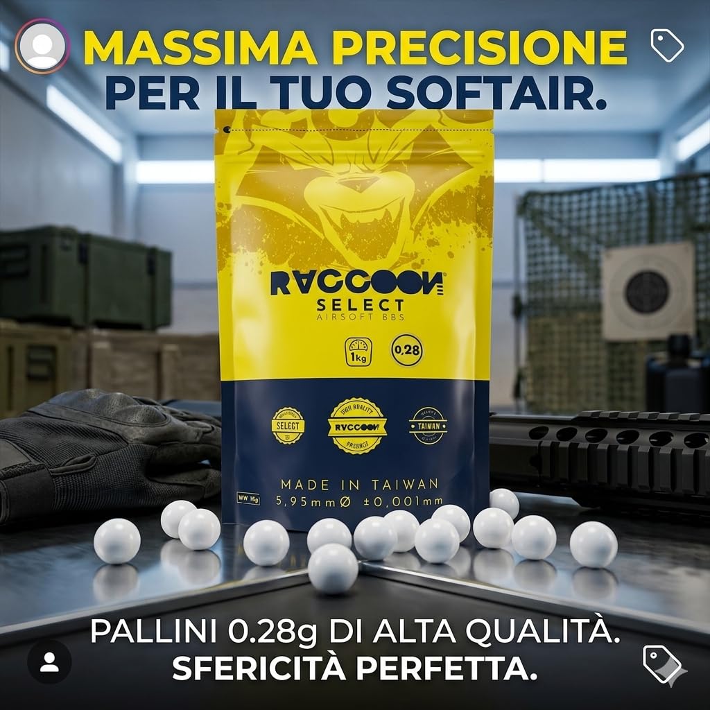 Raccoon Select Airsoft BBS 0,28g, Diametro 5,95mm, Alta Qualità, Made in Taiwan, 3 Pack da 1kg