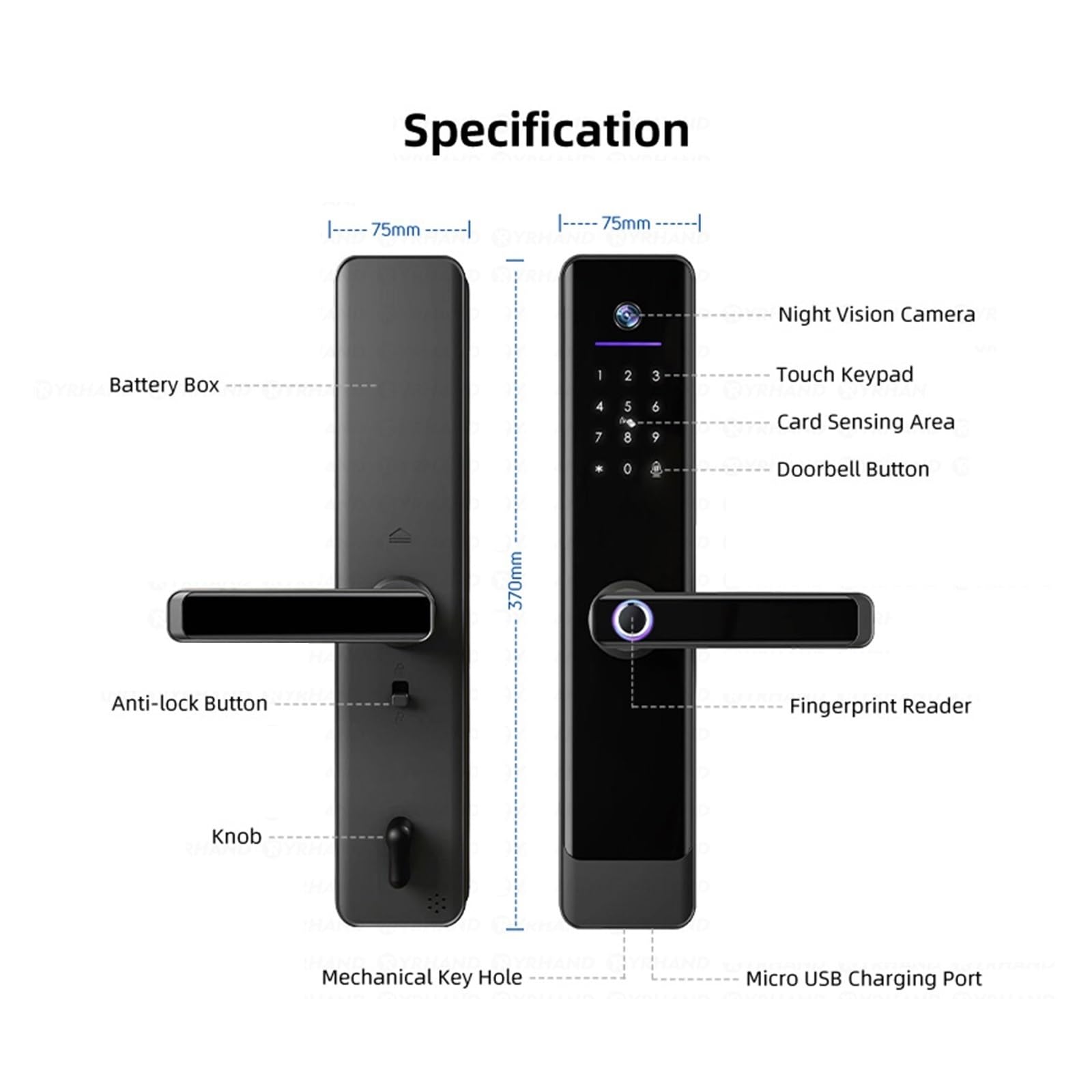 Serrure intelligente, Interphone Vidéo Wi-Fi, Serrure Connectée Étanche Avec Déverrouillage À Distance, Biométrie Électronique Numérique Et Verrouillage Intelligent For La Maison(E908 4085)